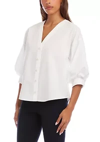Women's Lantern Sleeve Pearl Button Top