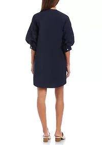 Women's Lantern Sleeve Pearl Button Dress