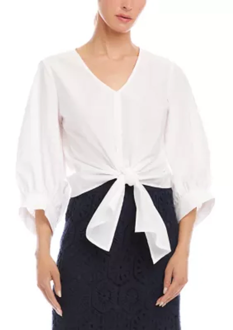 Women's Blouson Sleeve Tie-Front Top