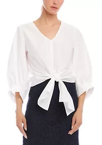 Women's Blouson Sleeve Tie-Front Top