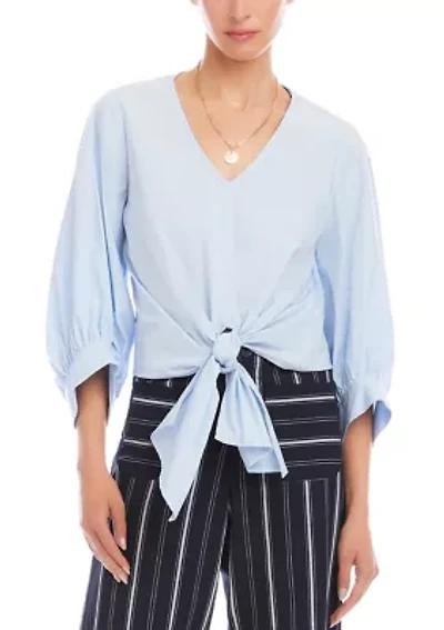 Women's Blouson Sleeve Tie-Front Top