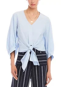 Women's Blouson Sleeve Tie-Front Top