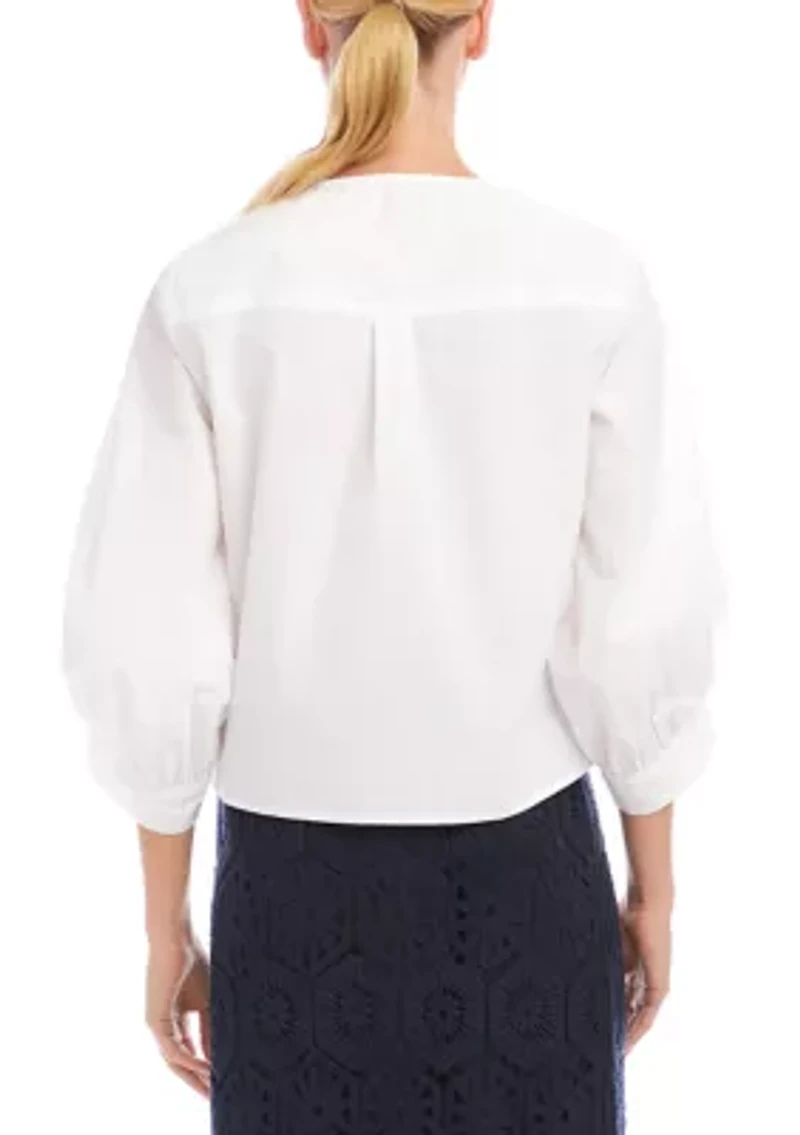 Women's Blouson Sleeve Tie-Front Top