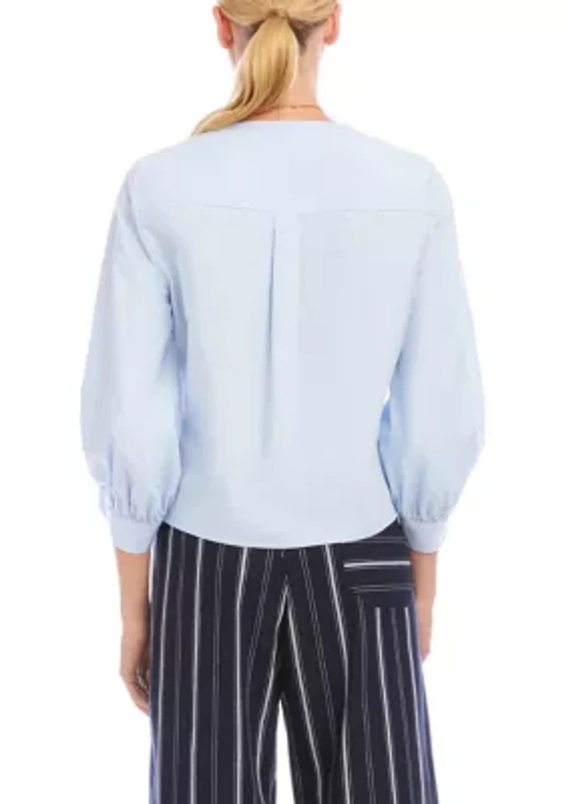 Women's Blouson Sleeve Tie-Front Top