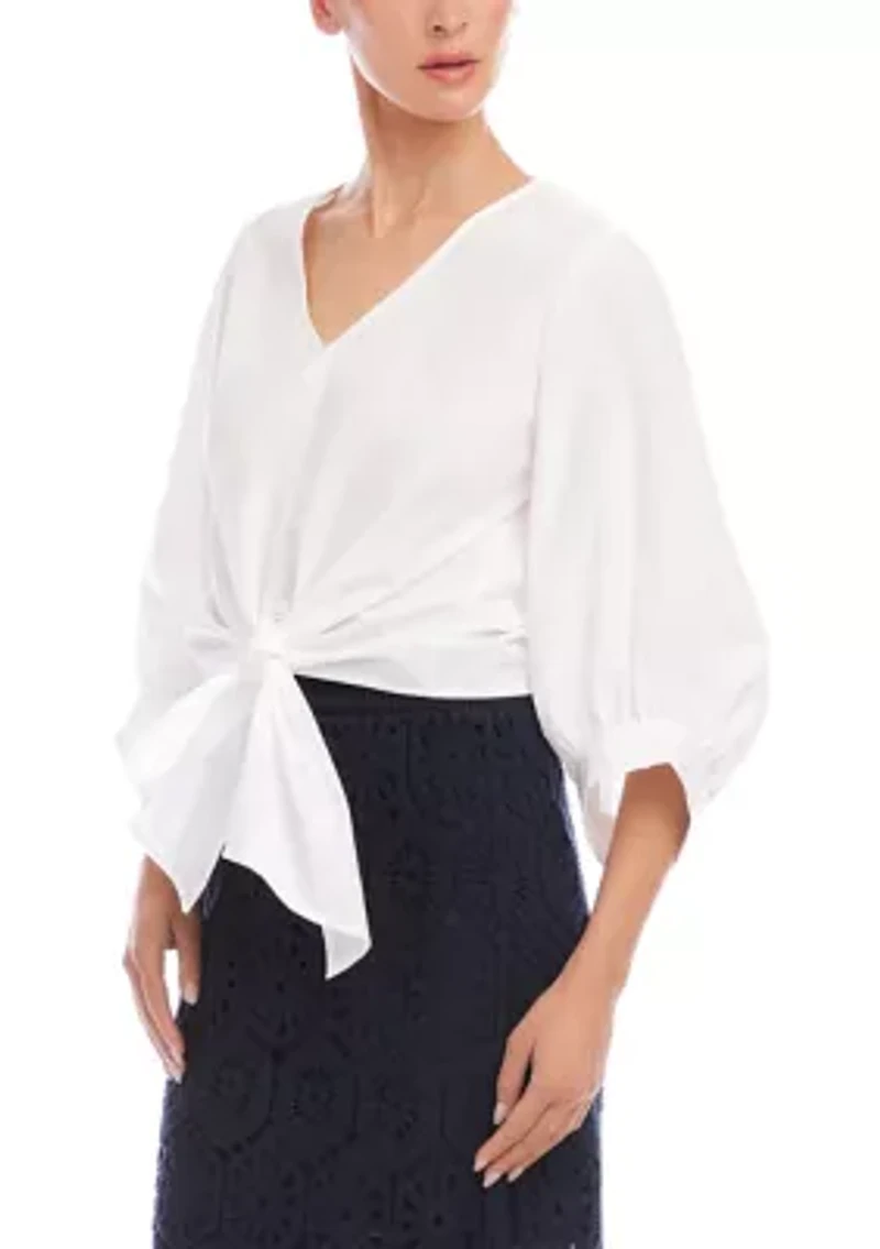 Women's Blouson Sleeve Tie-Front Top