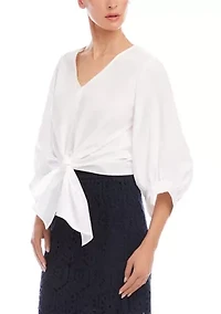 Women's Blouson Sleeve Tie-Front Top