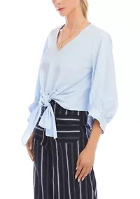 Women's Blouson Sleeve Tie-Front Top