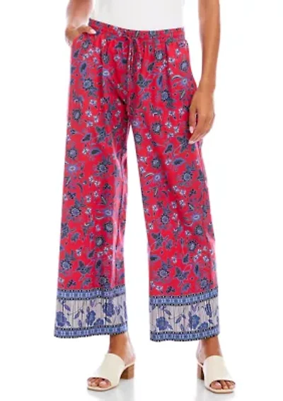 Women's Drawstring Border Print Cropped Pants