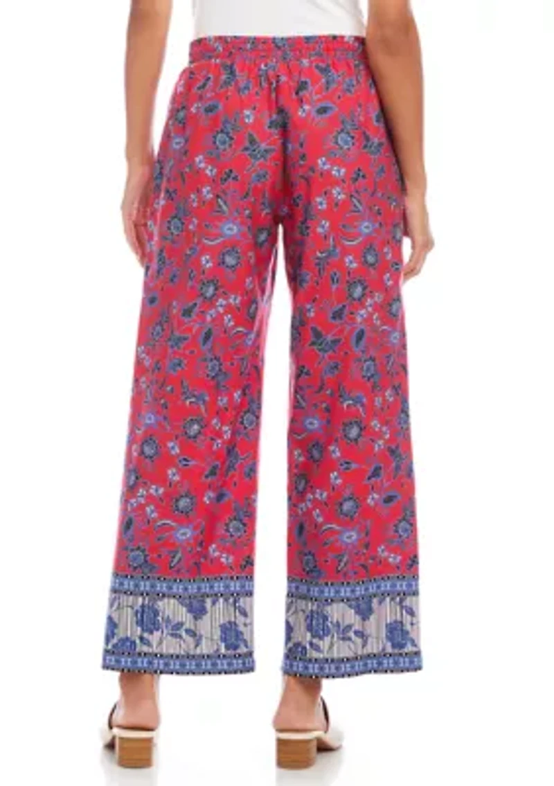 Women's Drawstring Border Print Cropped Pants