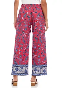 Women's Drawstring Border Print Cropped Pants