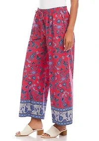 Women's Drawstring Border Print Cropped Pants