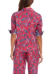 Petite Ruched Sleeve Border Print Shirt