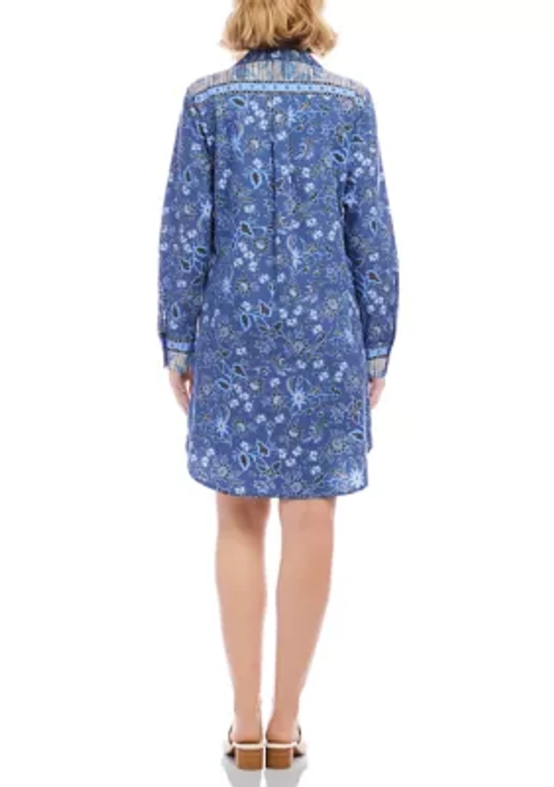 Women's Long Sleeve Border Print Shirtdress