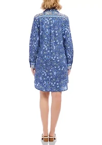 Women's Long Sleeve Border Print Shirtdress