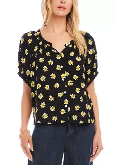 Petite Puff Sleeve Peasant Top