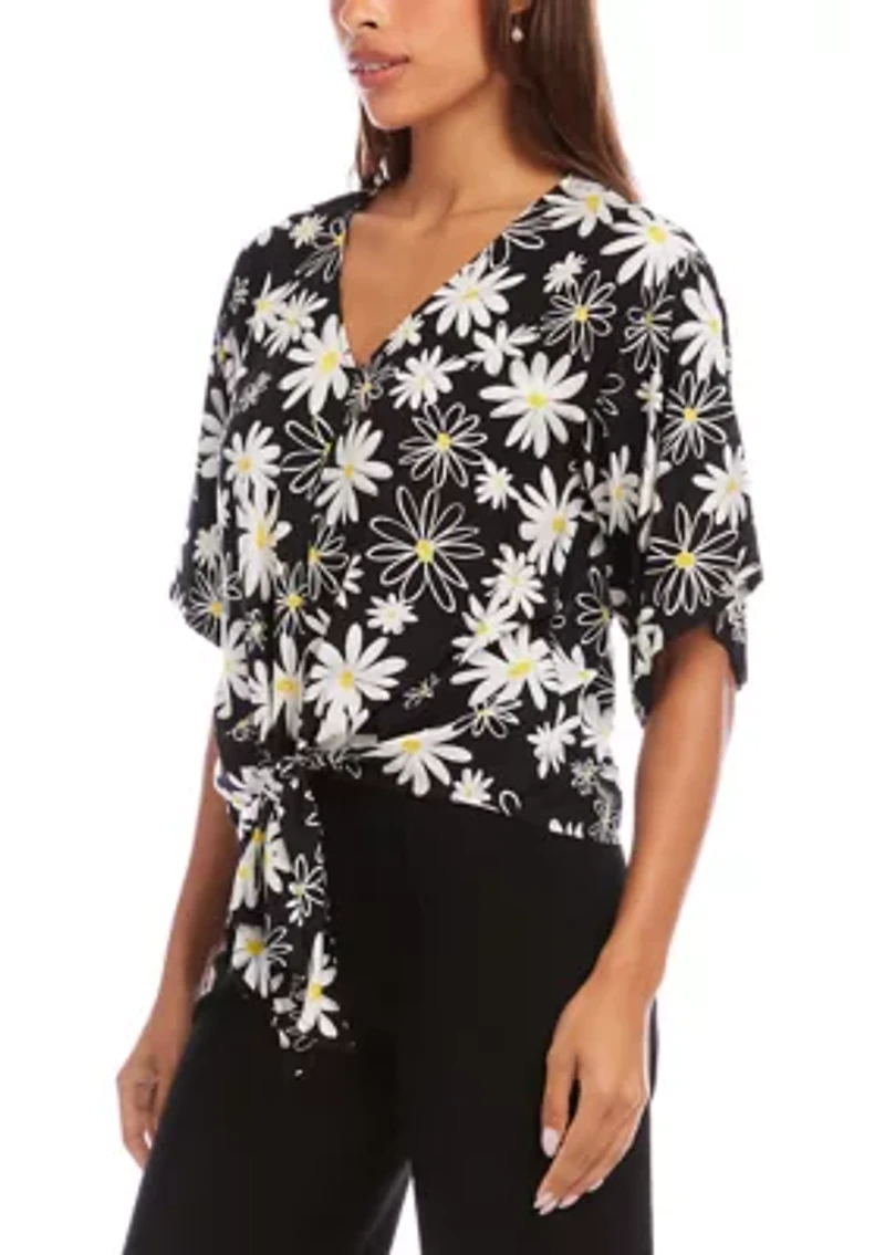 Women's Flutter Sleeve Tie-Front Top