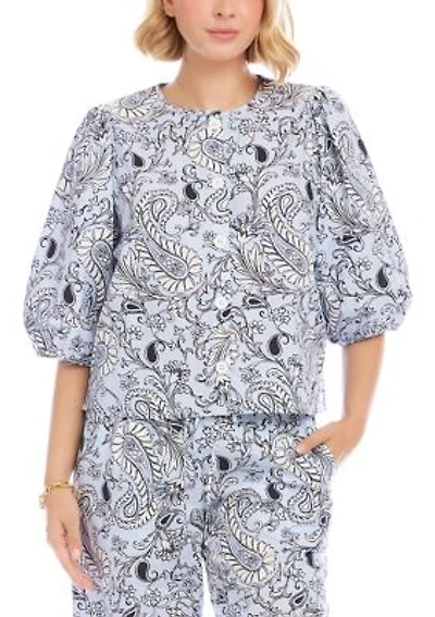 Women's Long Sleeve Paisley Printed Puff Top