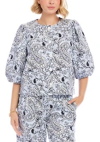 Women's Long Sleeve Paisley Printed Puff Top