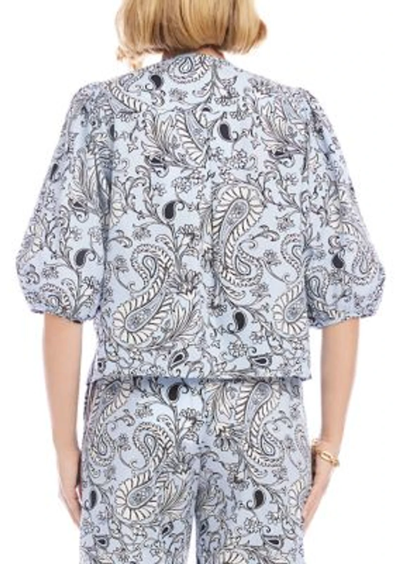 Women's Long Sleeve Paisley Printed Puff Top