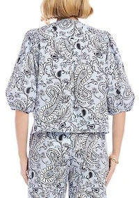 Women's Long Sleeve Paisley Printed Puff Top