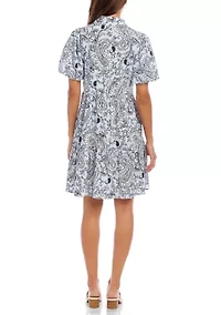Petite Puff Sleeve Tiered Shirtdress