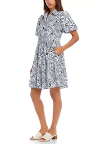 Petite Puff Sleeve Tiered Shirtdress
