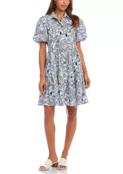 Women's Puff Sleeve Tiered Shirtdress