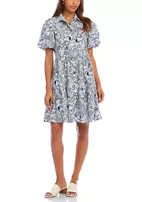 Women's Puff Sleeve Tiered Shirtdress
