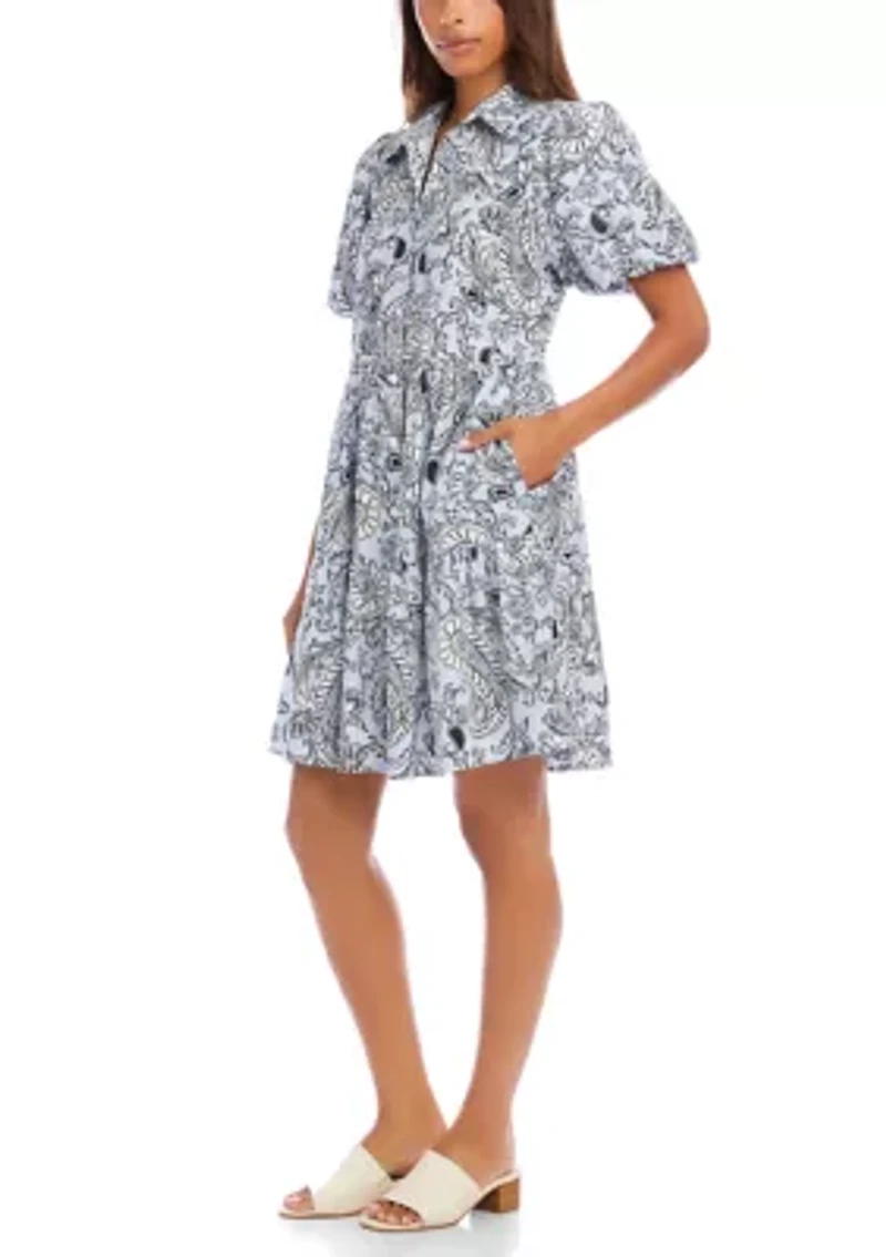 Women's Puff Sleeve Tiered Shirtdress