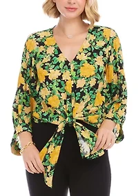 Petite Blouson Sleeve Tie-Front Top