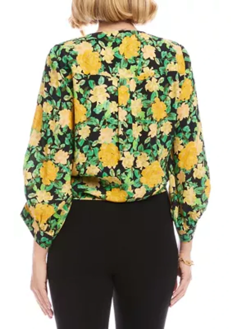 Petite Blouson Sleeve Tie-Front Top