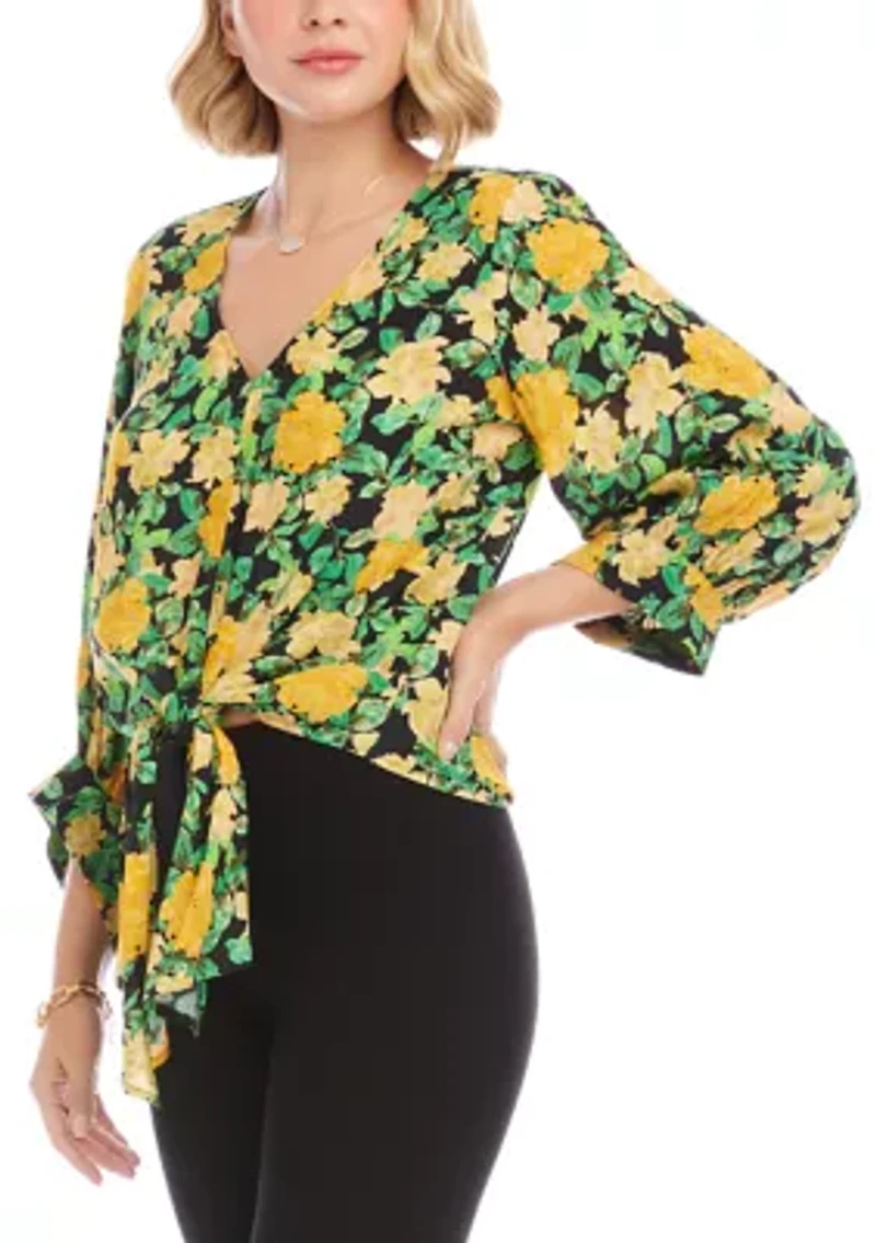 Petite Blouson Sleeve Tie-Front Top