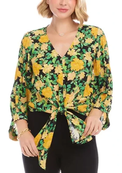 Women's Blouson Sleeve Tie-Front Top