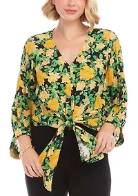 Women's Blouson Sleeve Tie-Front Top