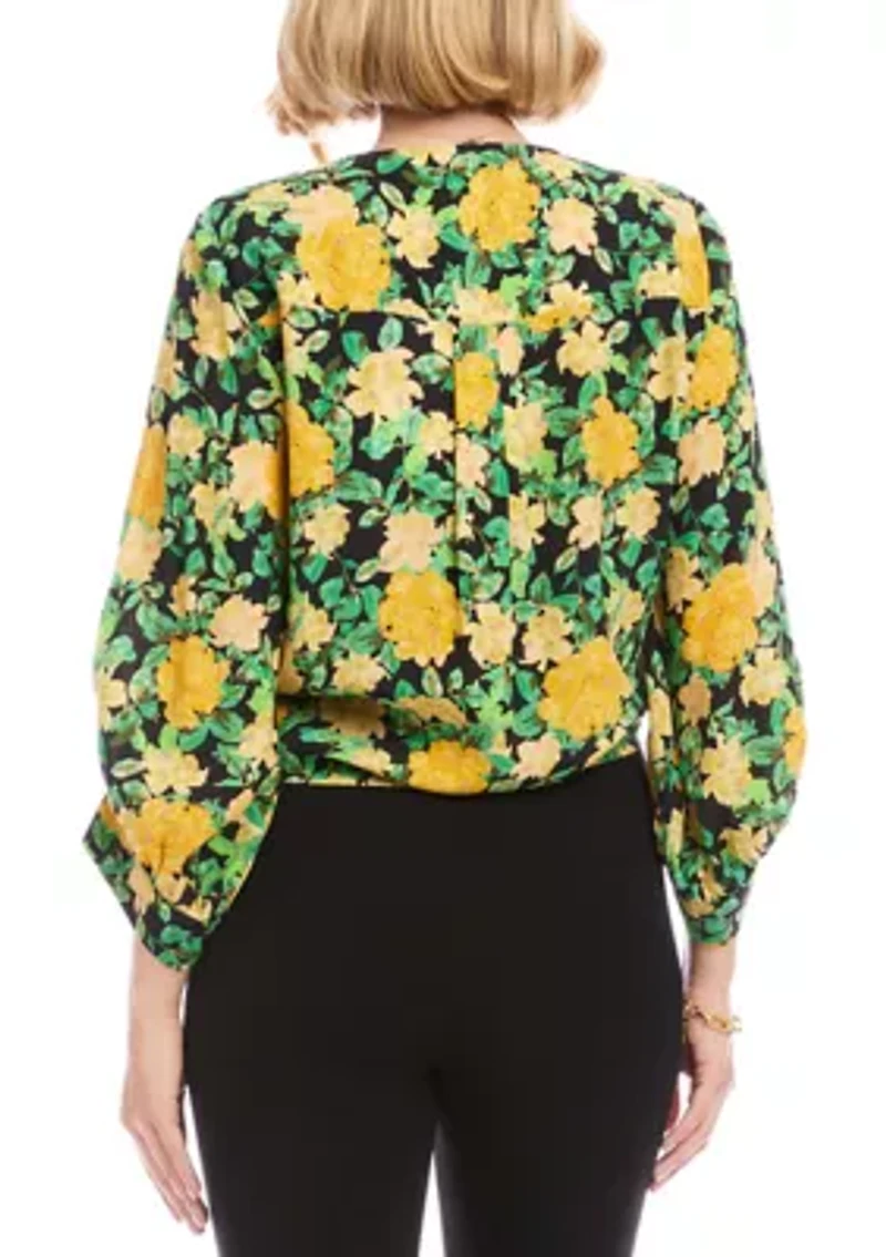 Women's Blouson Sleeve Tie-Front Top