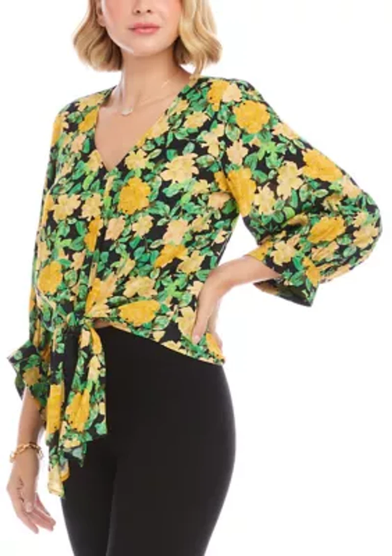 Women's Blouson Sleeve Tie-Front Top