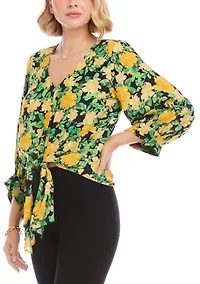 Women's Blouson Sleeve Tie-Front Top