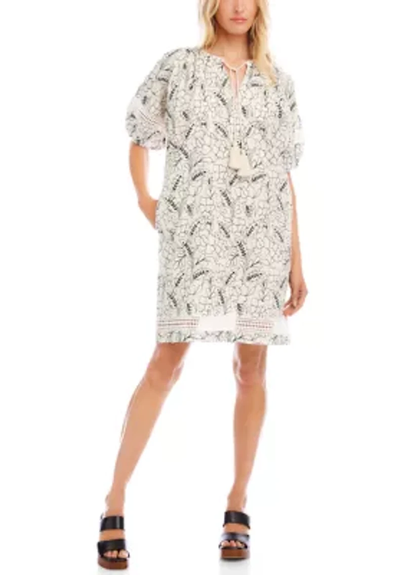 Petite Puff Sleeve Tassel Dress