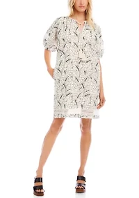 Petite Puff Sleeve Tassel Dress