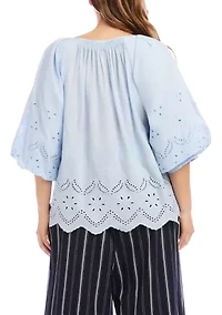 Plus Puff Sleeve Embroidered Top