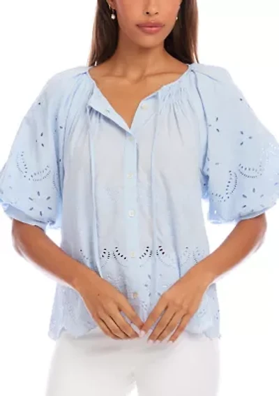 Puff Sleeve Embroidered Top