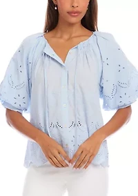 Puff Sleeve Embroidered Top
