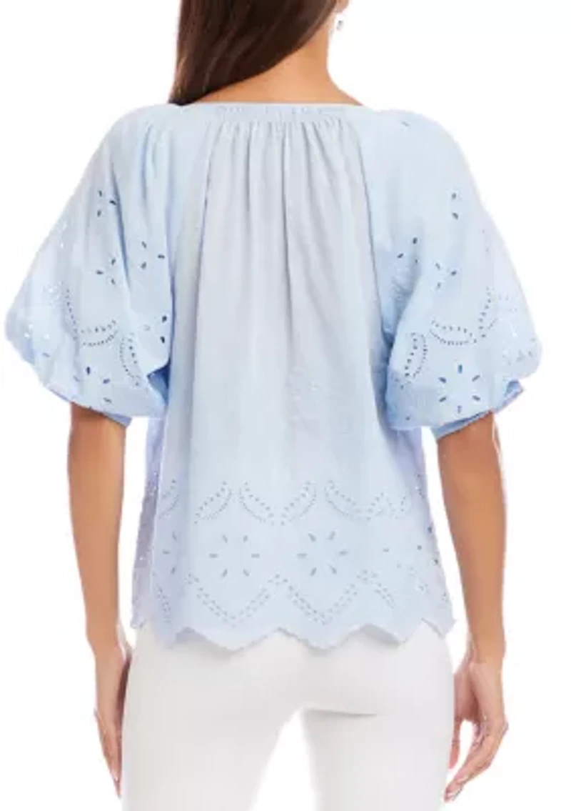 Puff Sleeve Embroidered Top