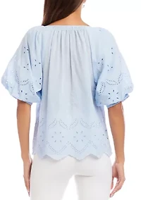 Puff Sleeve Embroidered Top