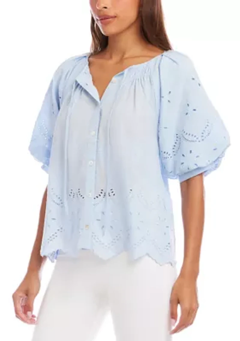Puff Sleeve Embroidered Top