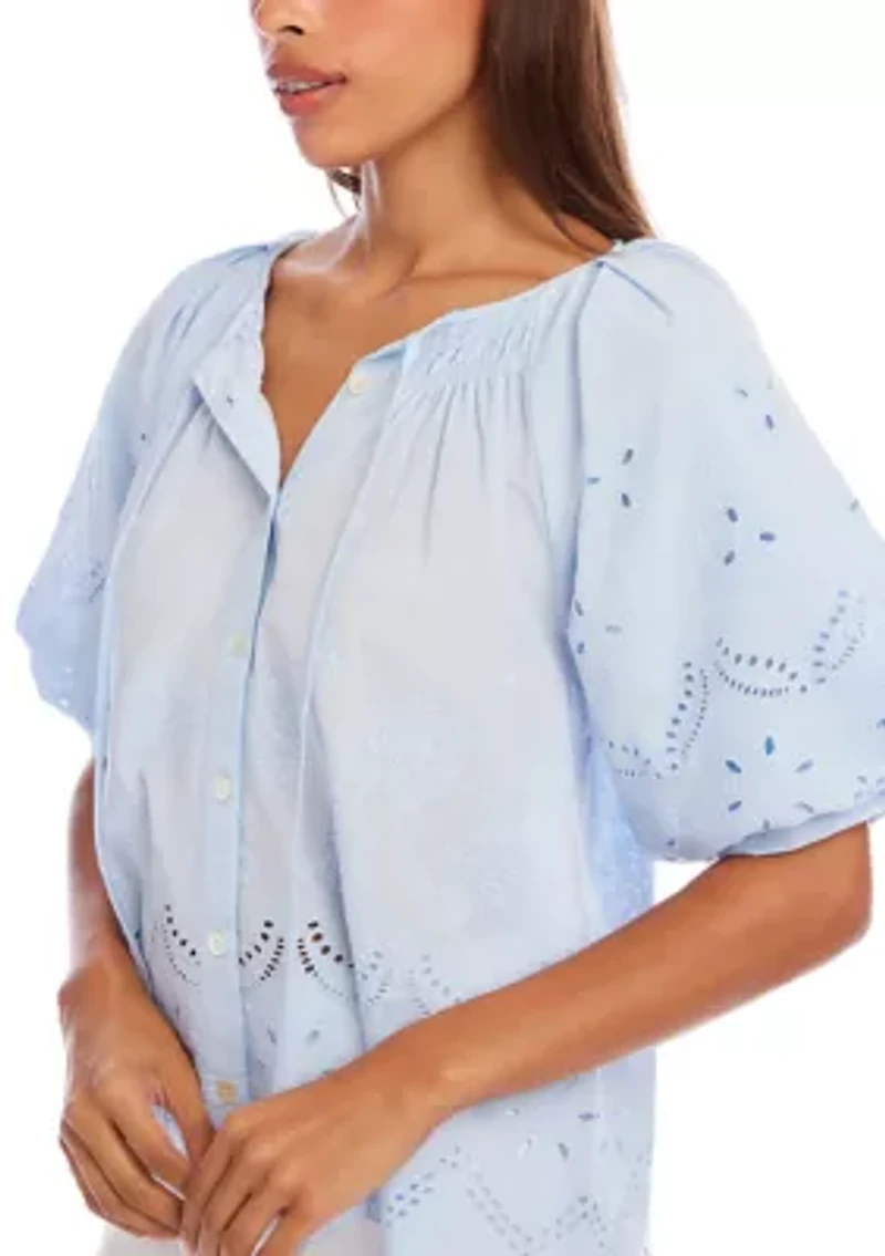 Puff Sleeve Embroidered Top