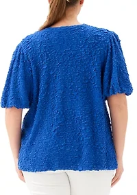 Plus Puff Sleeve Textured Top