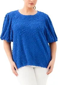 Plus Puff Sleeve Textured Top