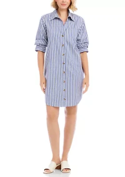 Women's Stripe Ruched Sleeve Shirtdress