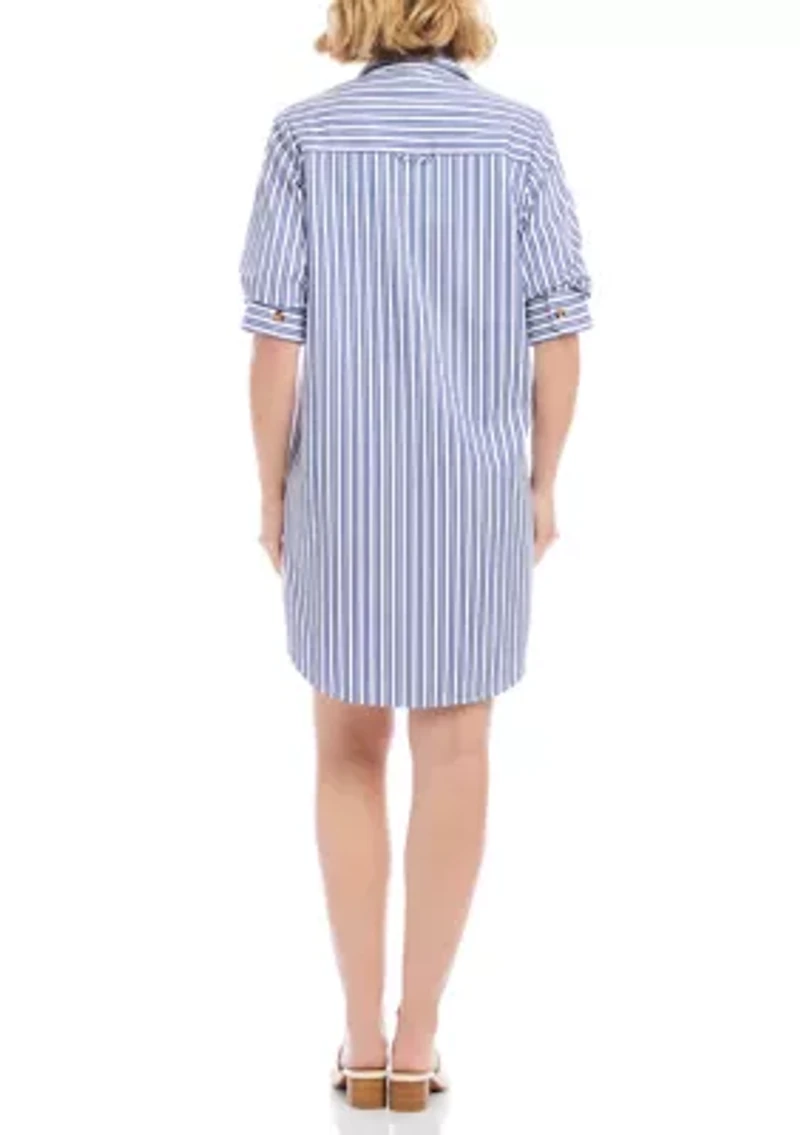 Women's Stripe Ruched Sleeve Shirtdress